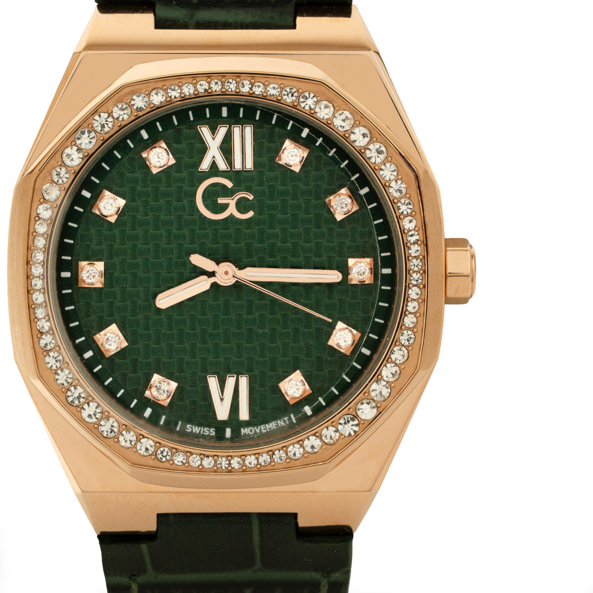 Royal Green Queen from the Guess collection - Coussin Sleek Lady Quartz, Stainless Steel & Leather Watch, 34mm